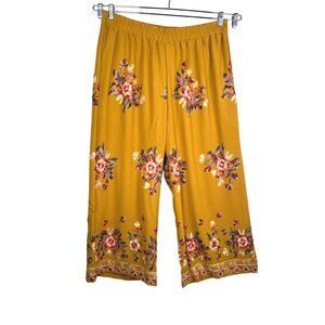 Liv Los Angeles floral embroidered wide leg pants mustard sz 2X